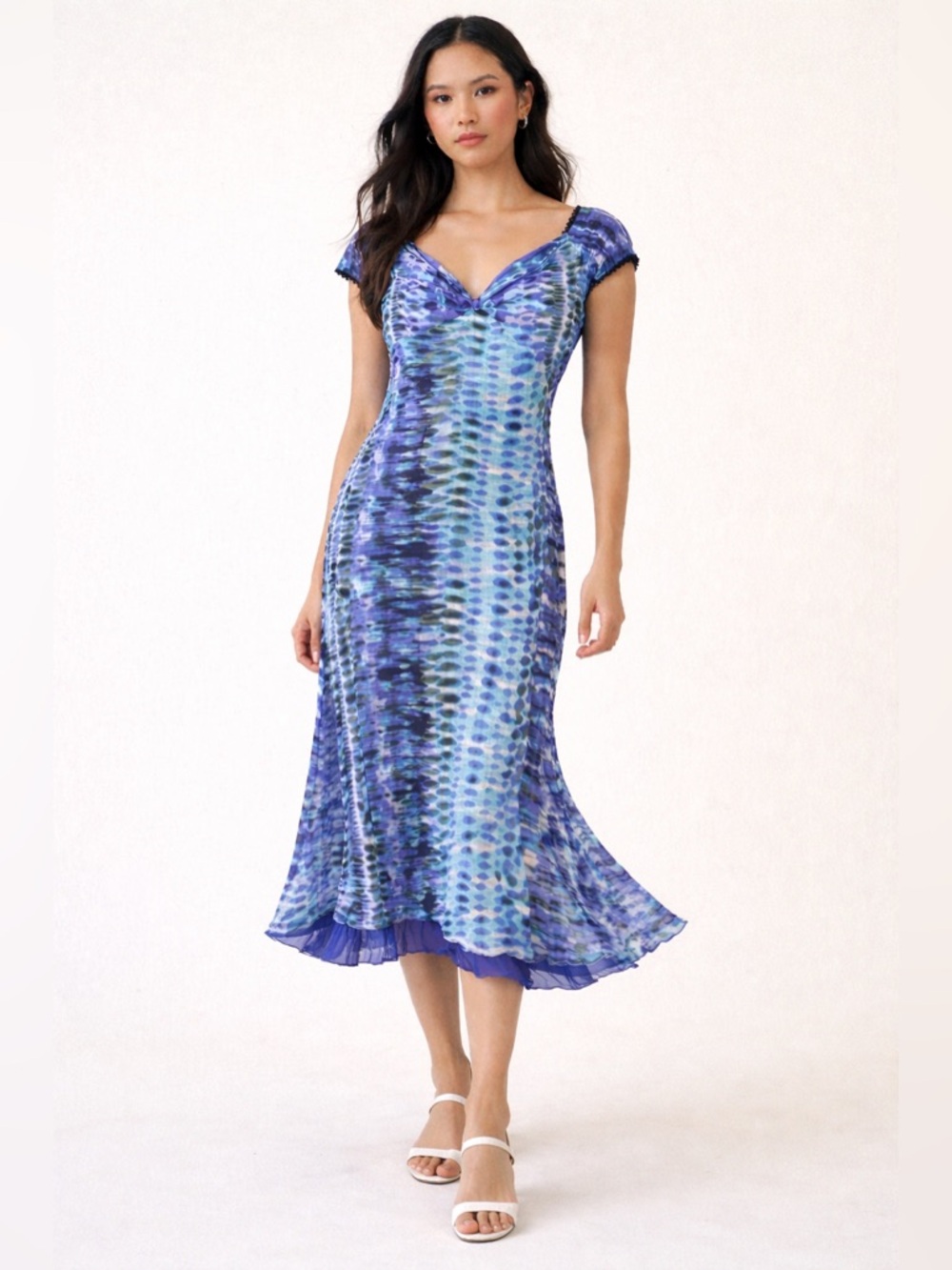 Y2K Mermaidcore Mesh Babydoll Midi Nap Dress Textured Print Principles Size L